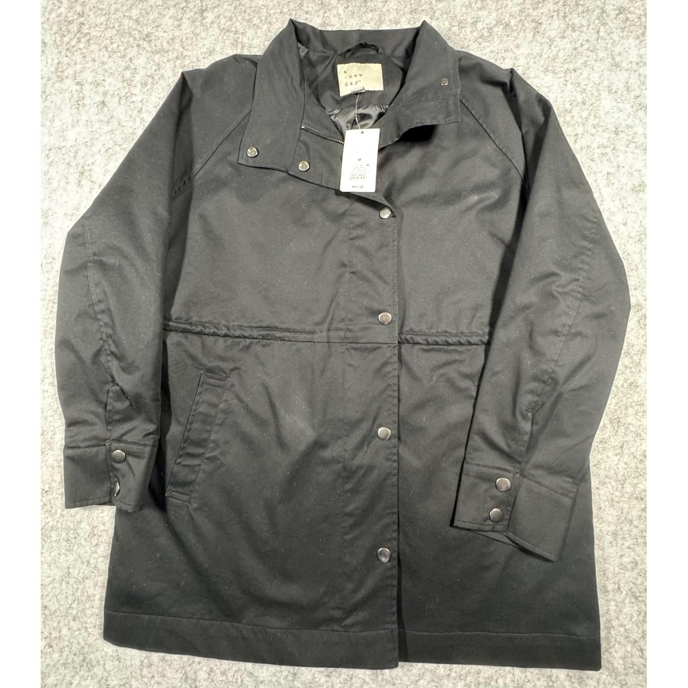 A New Day Womens Medium Black Twill Anorak Jacket Full Zip Lined Mid-Length NEW